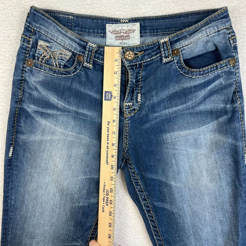 Big Star Women's Jeans 32R Bootcut Rhinestone Pocket Distressed Denim Nina - Picture 15 of 16
